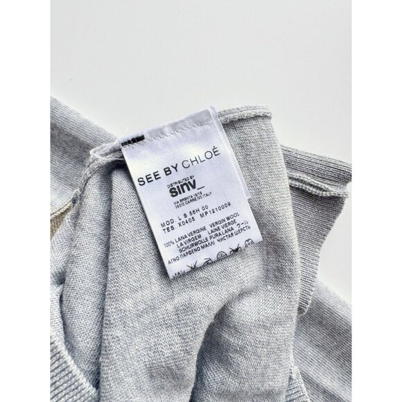 SEE BY CHLOE Gray 100% Virgin Wool Slim Fit V-Neck Cardigan Sweater, Size 4 - Picture 12 of 14